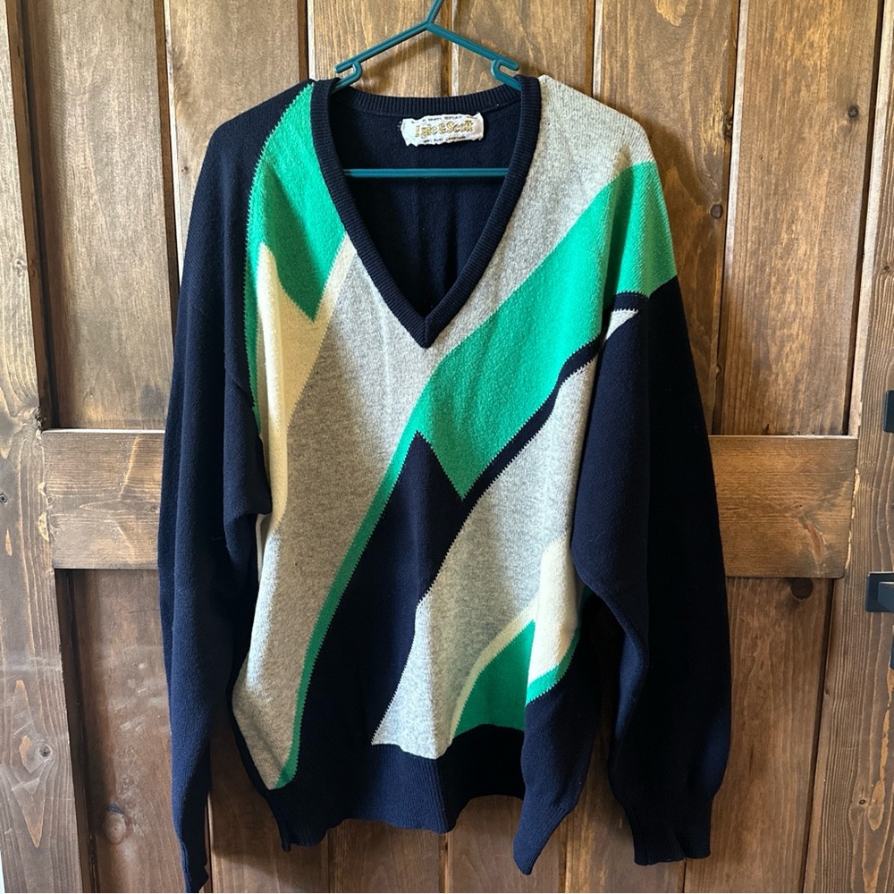 Lyle & Scott Men's Vintage Colorblock Sweater Tan Navy Grey Diamond Argyle